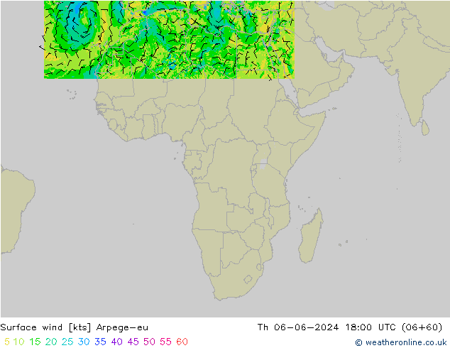 Wind 10 m Arpege-eu do 06.06.2024 18 UTC