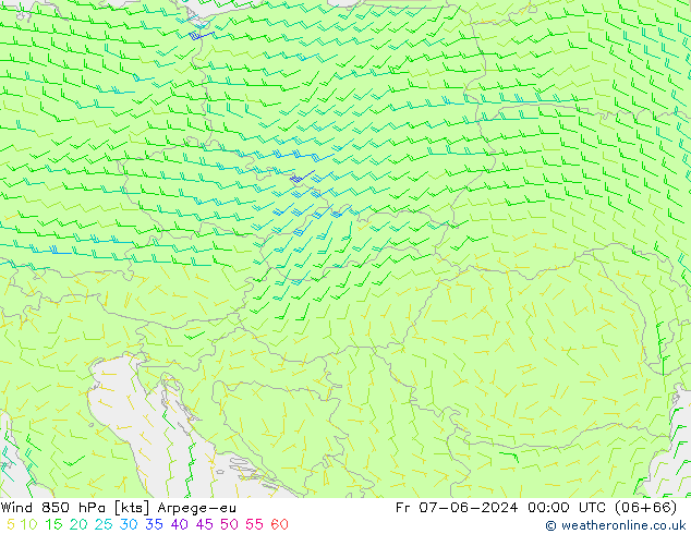 ветер 850 гПа Arpege-eu пт 07.06.2024 00 UTC