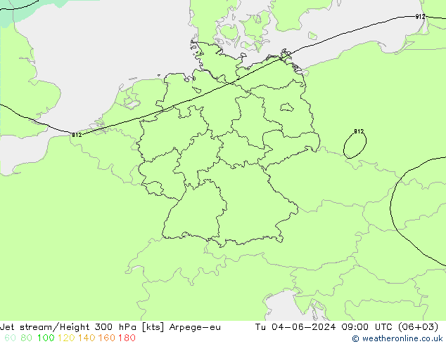 Jet stream/Height 300 hPa Arpege-eu Tu 04.06.2024 09 UTC