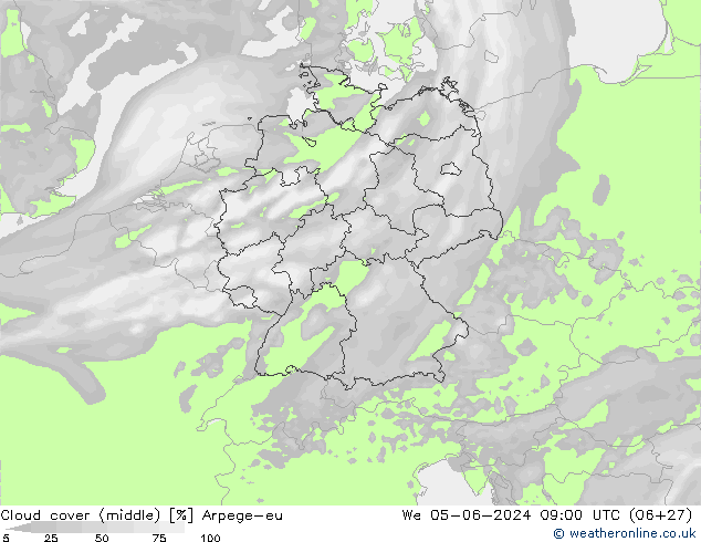 oblačnosti uprostřed Arpege-eu St 05.06.2024 09 UTC