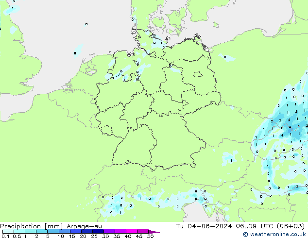 Srážky Arpege-eu Út 04.06.2024 09 UTC