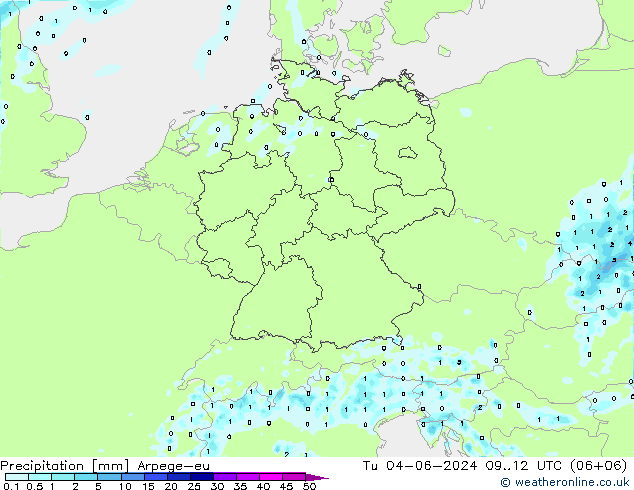 Niederschlag Arpege-eu Di 04.06.2024 12 UTC