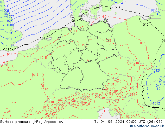 Surface pressure Arpege-eu Tu 04.06.2024 09 UTC