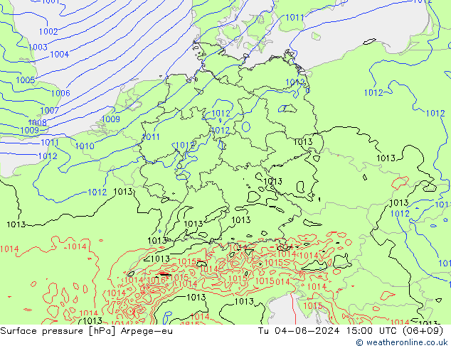 pressão do solo Arpege-eu Ter 04.06.2024 15 UTC