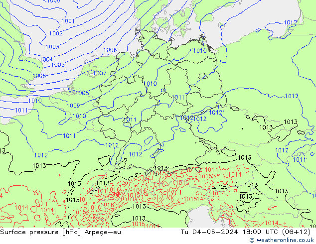 Surface pressure Arpege-eu Tu 04.06.2024 18 UTC