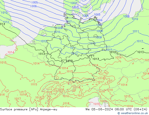 Bodendruck Arpege-eu Mi 05.06.2024 06 UTC