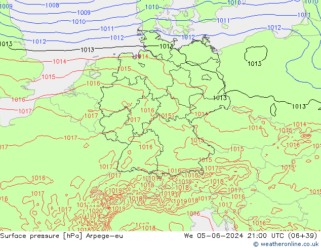 Luchtdruk (Grond) Arpege-eu wo 05.06.2024 21 UTC