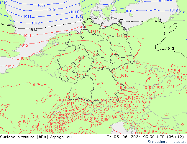 приземное давление Arpege-eu чт 06.06.2024 00 UTC