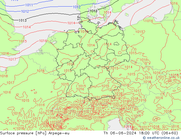 Surface pressure Arpege-eu Th 06.06.2024 18 UTC