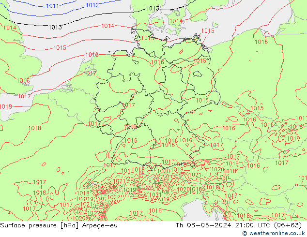 Surface pressure Arpege-eu Th 06.06.2024 21 UTC