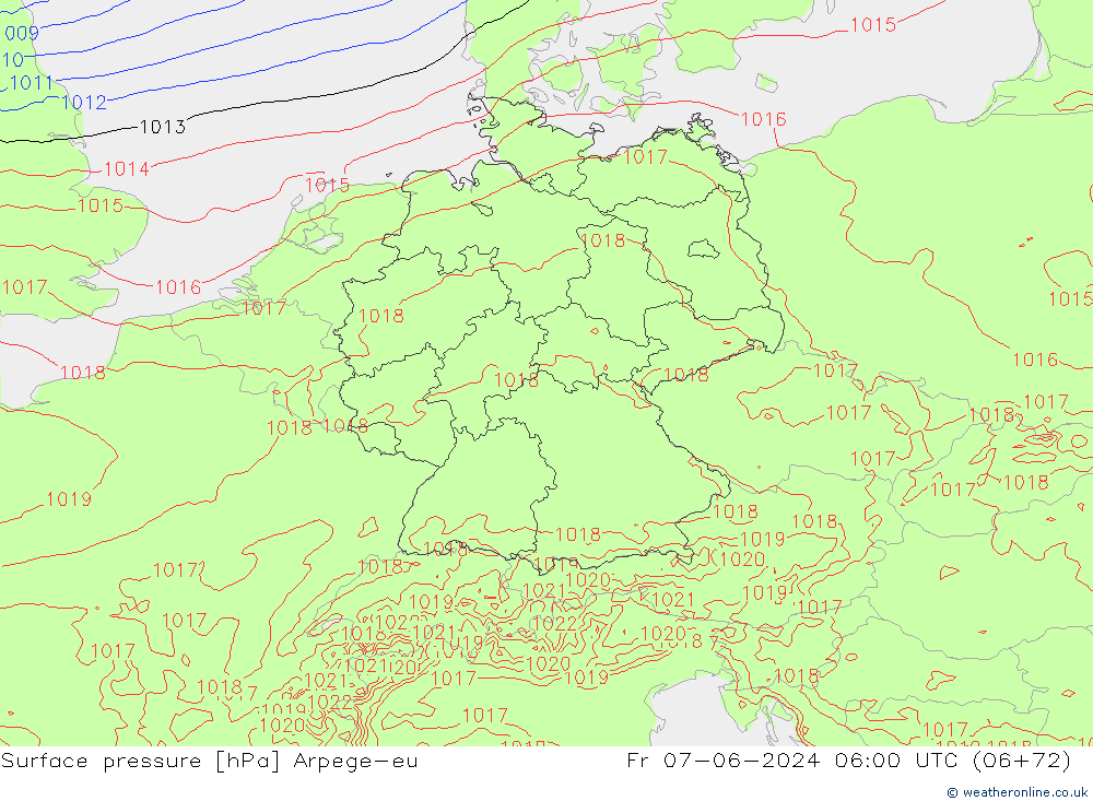 Surface pressure Arpege-eu Fr 07.06.2024 06 UTC