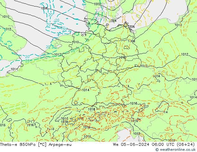 Theta-e 850hPa Arpege-eu We 05.06.2024 06 UTC