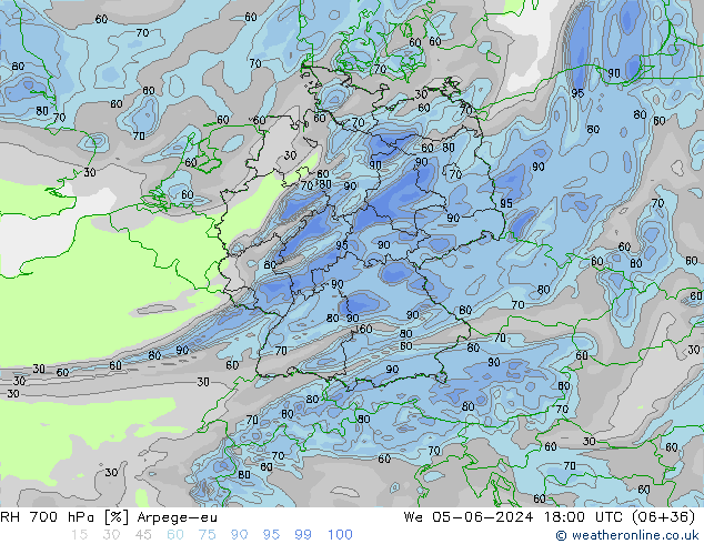 RH 700 hPa Arpege-eu We 05.06.2024 18 UTC