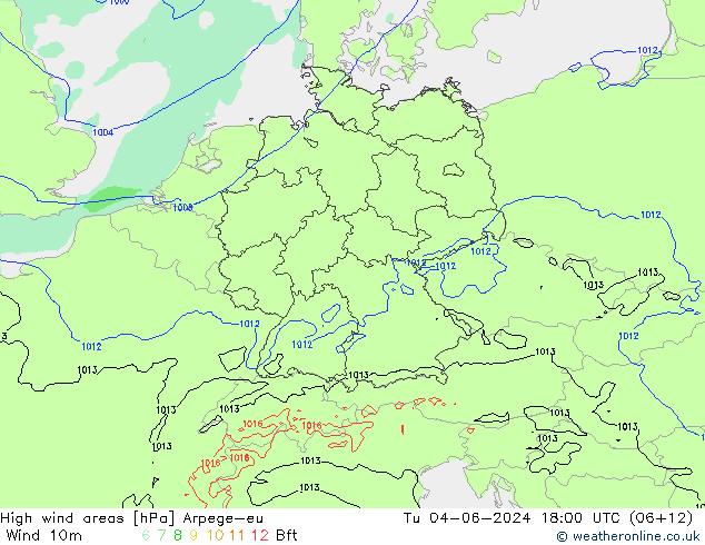 High wind areas Arpege-eu вт 04.06.2024 18 UTC