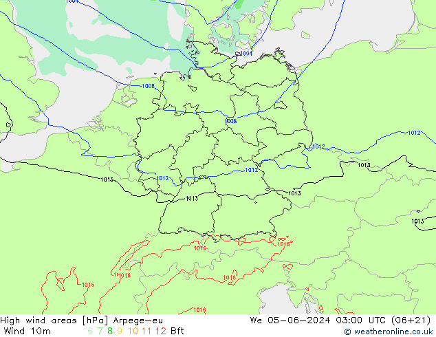 High wind areas Arpege-eu mié 05.06.2024 03 UTC