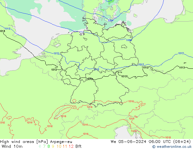 High wind areas Arpege-eu mer 05.06.2024 06 UTC