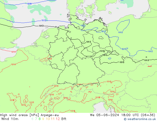 High wind areas Arpege-eu ср 05.06.2024 18 UTC