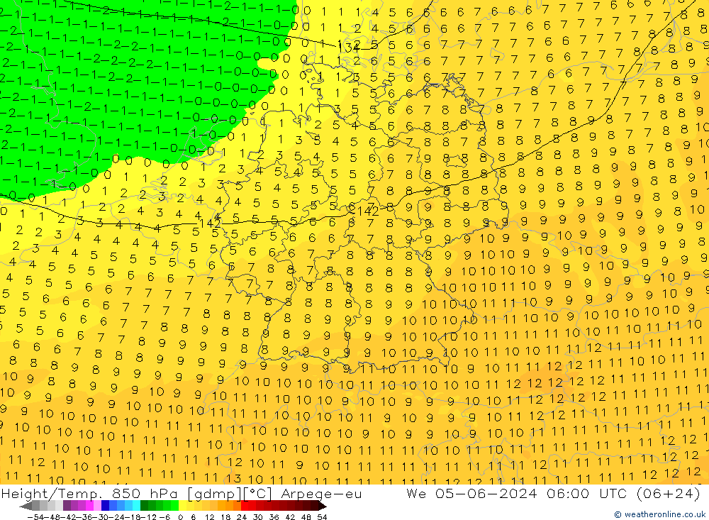 Height/Temp. 850 hPa Arpege-eu We 05.06.2024 06 UTC