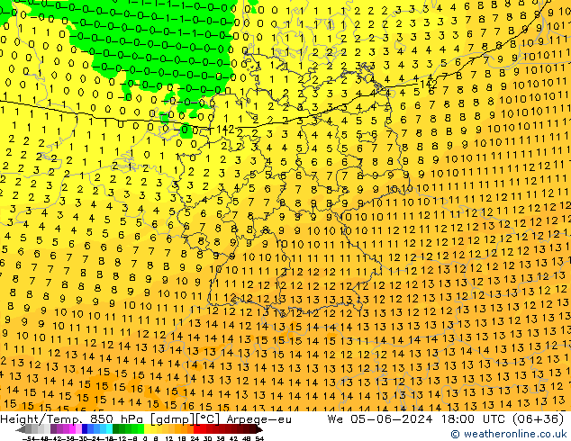 Yükseklik/Sıc. 850 hPa Arpege-eu Çar 05.06.2024 18 UTC