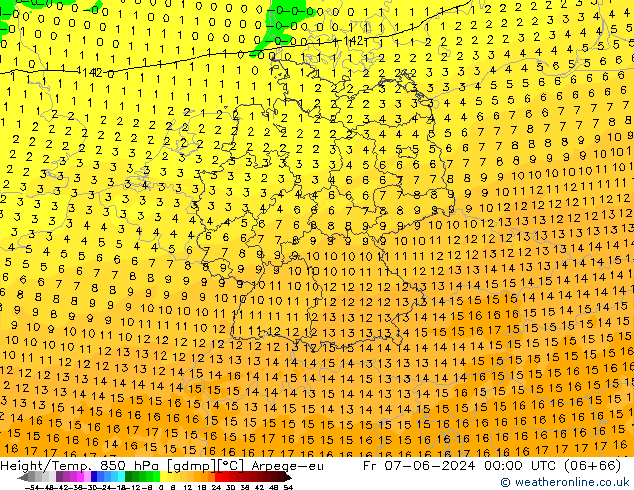 Height/Temp. 850 hPa Arpege-eu Pá 07.06.2024 00 UTC