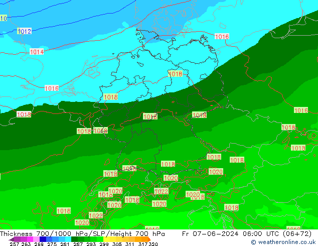 Thck 700-1000 hPa Arpege-eu Fr 07.06.2024 06 UTC