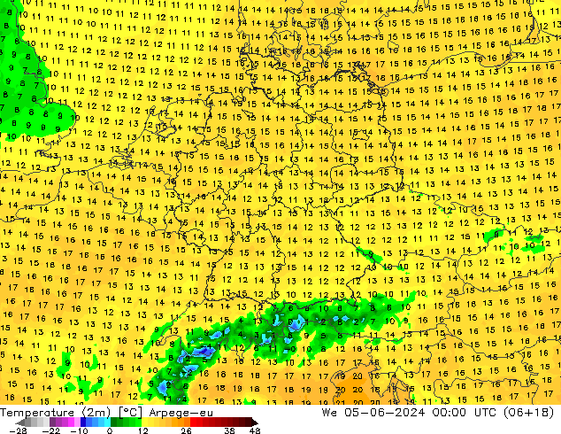 mapa temperatury (2m) Arpege-eu śro. 05.06.2024 00 UTC