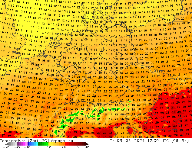 Temperature (2m) Arpege-eu Th 06.06.2024 12 UTC