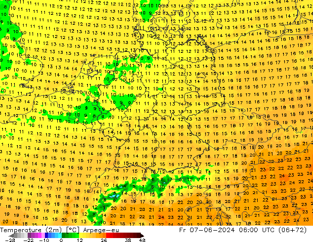 карта температуры Arpege-eu пт 07.06.2024 06 UTC