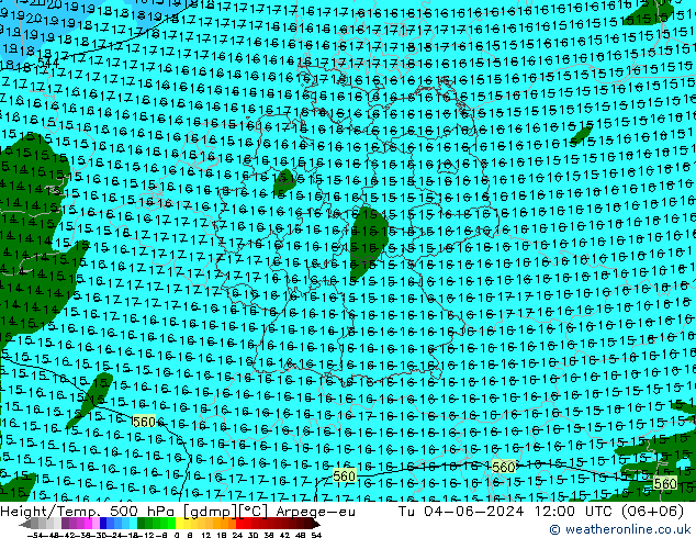 Hoogte/Temp. 500 hPa Arpege-eu di 04.06.2024 12 UTC