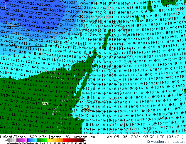 Height/Temp. 500 hPa Arpege-eu We 05.06.2024 03 UTC