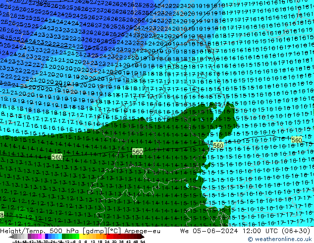 Height/Temp. 500 hPa Arpege-eu We 05.06.2024 12 UTC