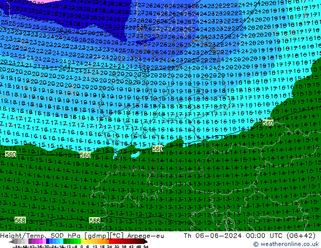 Height/Temp. 500 hPa Arpege-eu gio 06.06.2024 00 UTC