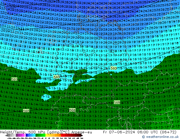 Height/Temp. 500 hPa Arpege-eu Fr 07.06.2024 06 UTC