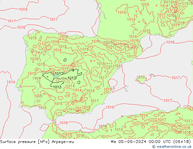 Pressione al suolo Arpege-eu mer 05.06.2024 00 UTC