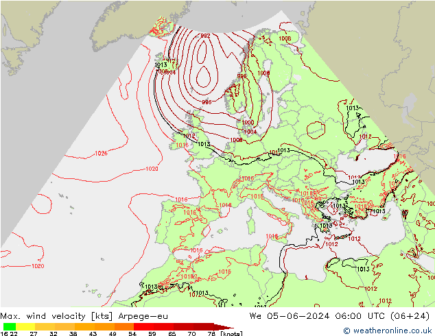 Windböen Arpege-eu Mi 05.06.2024 06 UTC