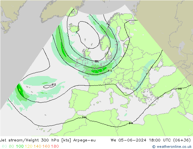 Jet stream/Height 300 hPa Arpege-eu We 05.06.2024 18 UTC