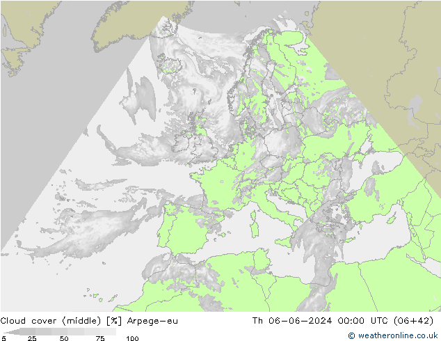 Cloud cover (middle) Arpege-eu Th 06.06.2024 00 UTC