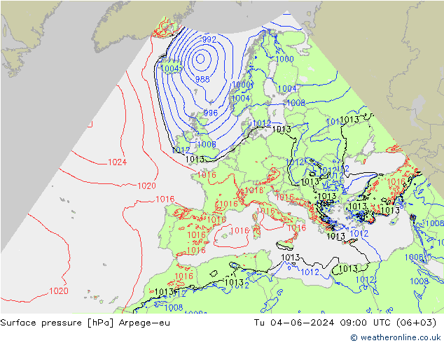 Surface pressure Arpege-eu Tu 04.06.2024 09 UTC