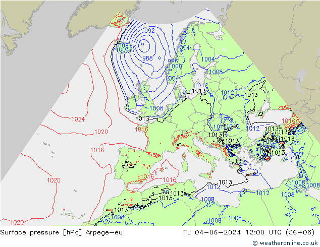 Pressione al suolo Arpege-eu mar 04.06.2024 12 UTC