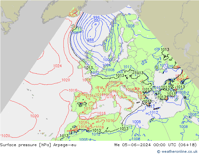 Surface pressure Arpege-eu We 05.06.2024 00 UTC