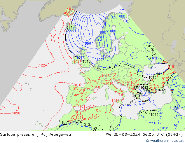 Bodendruck Arpege-eu Mi 05.06.2024 06 UTC