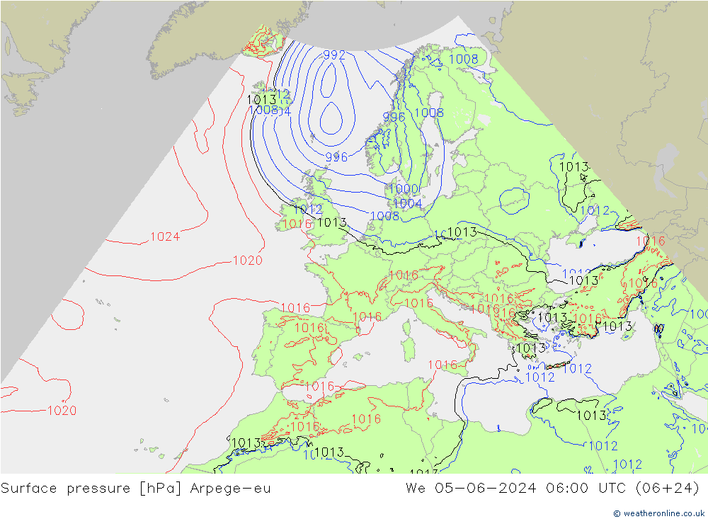 Bodendruck Arpege-eu Mi 05.06.2024 06 UTC