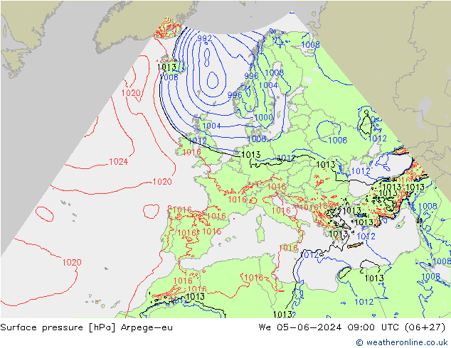 Bodendruck Arpege-eu Mi 05.06.2024 09 UTC