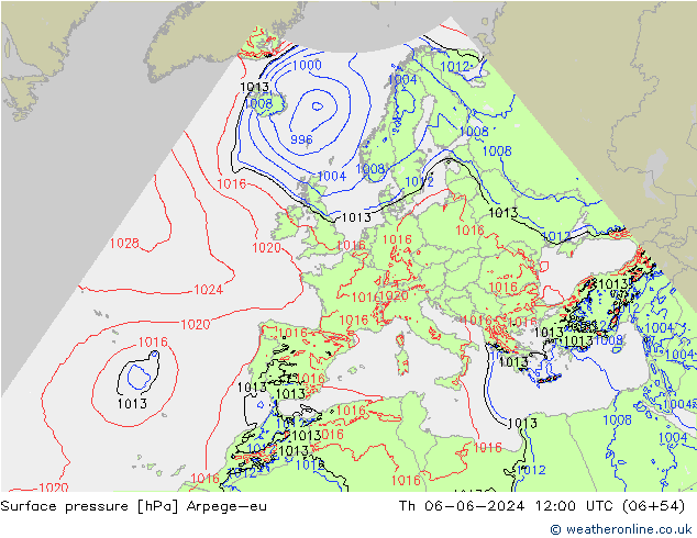 Surface pressure Arpege-eu Th 06.06.2024 12 UTC