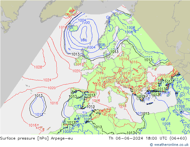 приземное давление Arpege-eu чт 06.06.2024 18 UTC