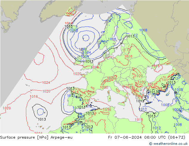 Yer basıncı Arpege-eu Cu 07.06.2024 06 UTC