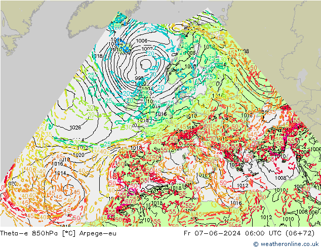 Theta-e 850hPa Arpege-eu pt. 07.06.2024 06 UTC