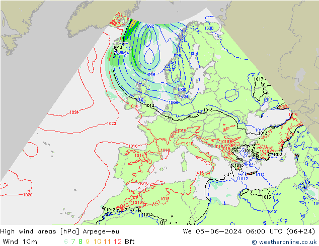 High wind areas Arpege-eu 星期三 05.06.2024 06 UTC