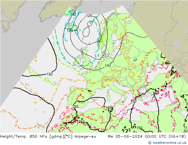 Hoogte/Temp. 850 hPa Arpege-eu wo 05.06.2024 00 UTC