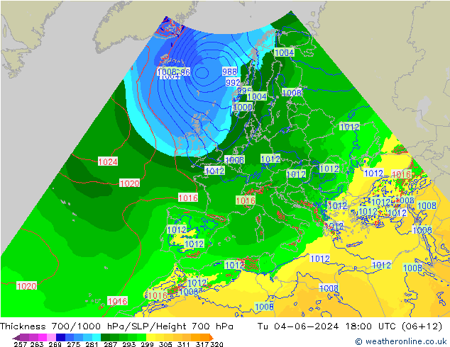 Thck 700-1000 hPa Arpege-eu Tu 04.06.2024 18 UTC